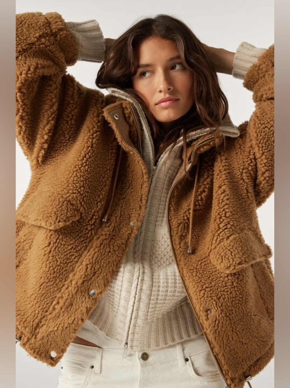 NWT Love Token Amari Teddy Faux Fur Sherpa Jacket Bomber in Brown size M